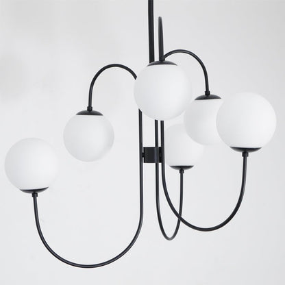 Swan-Neck Metal & Glass Globe Chandelier