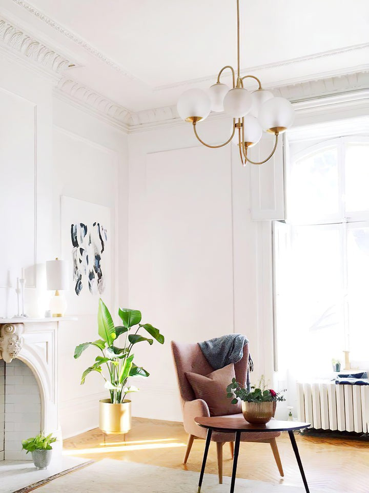 Swan-Neck Metal & Glass Globe Chandelier