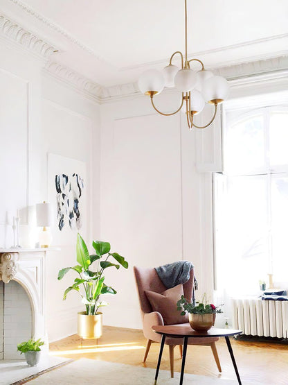 Swan-Neck Metal & Glass Globe Chandelier