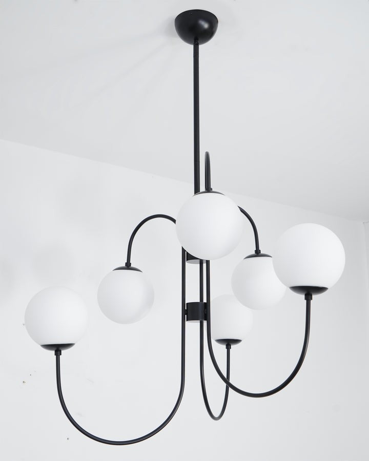 Swan-Neck Metal & Glass Globe Chandelier