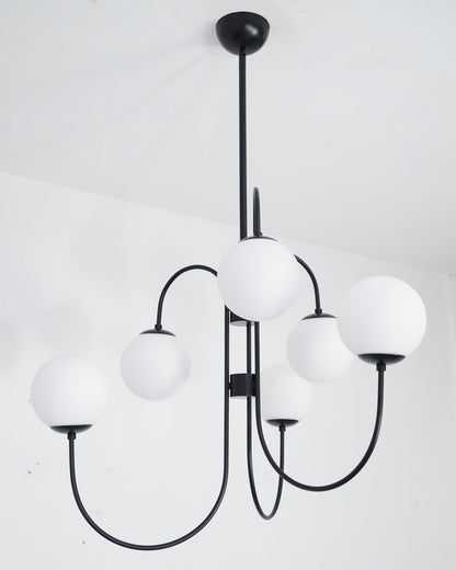 Swan-Neck Metal & Glass Globe Chandelier