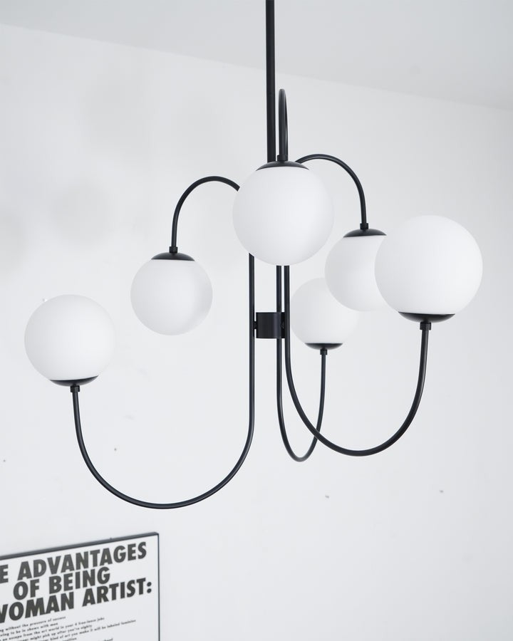 Swan-Neck Metal & Glass Globe Chandelier