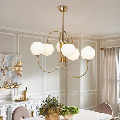 Swan-Neck Metal & Glass Globe Chandelier