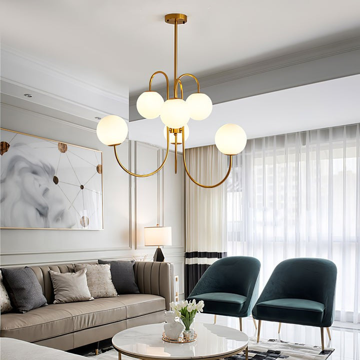 Swan-Neck Metal & Glass Globe Chandelier