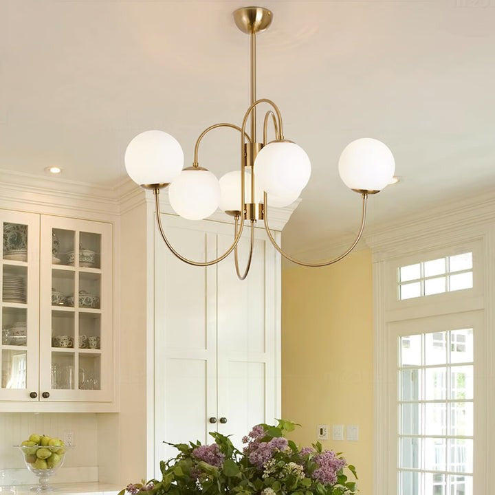 Swan-Neck Metal & Glass Globe Chandelier