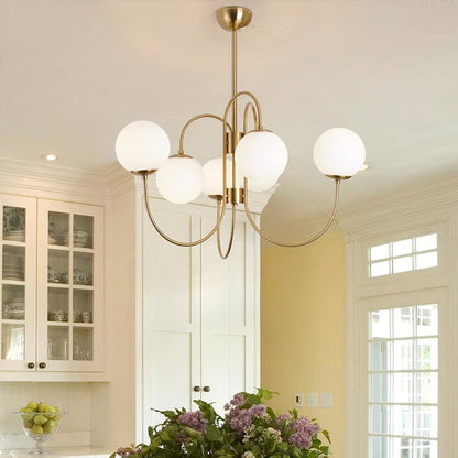 Swan-Neck Metal & Glass Globe Chandelier