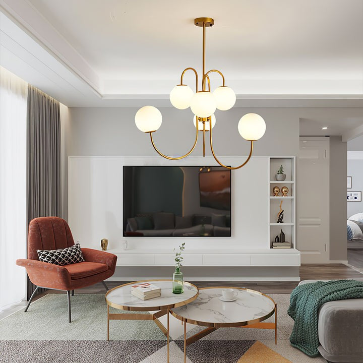 Swan-Neck Metal & Glass Globe Chandelier