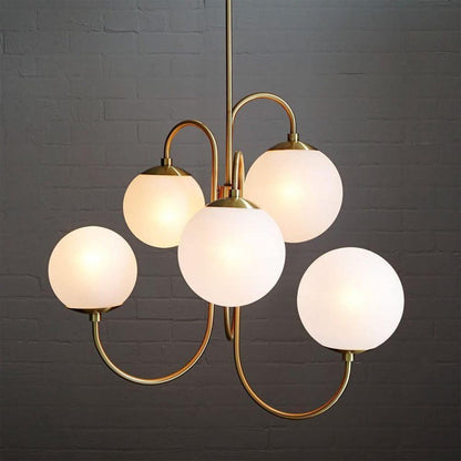 Swan-Neck Metal & Glass Globe Chandelier
