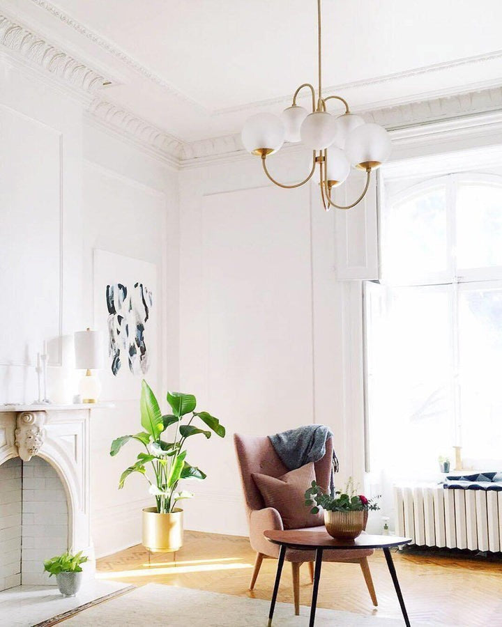 Swan-Neck Metal & Glass Globe Chandelier