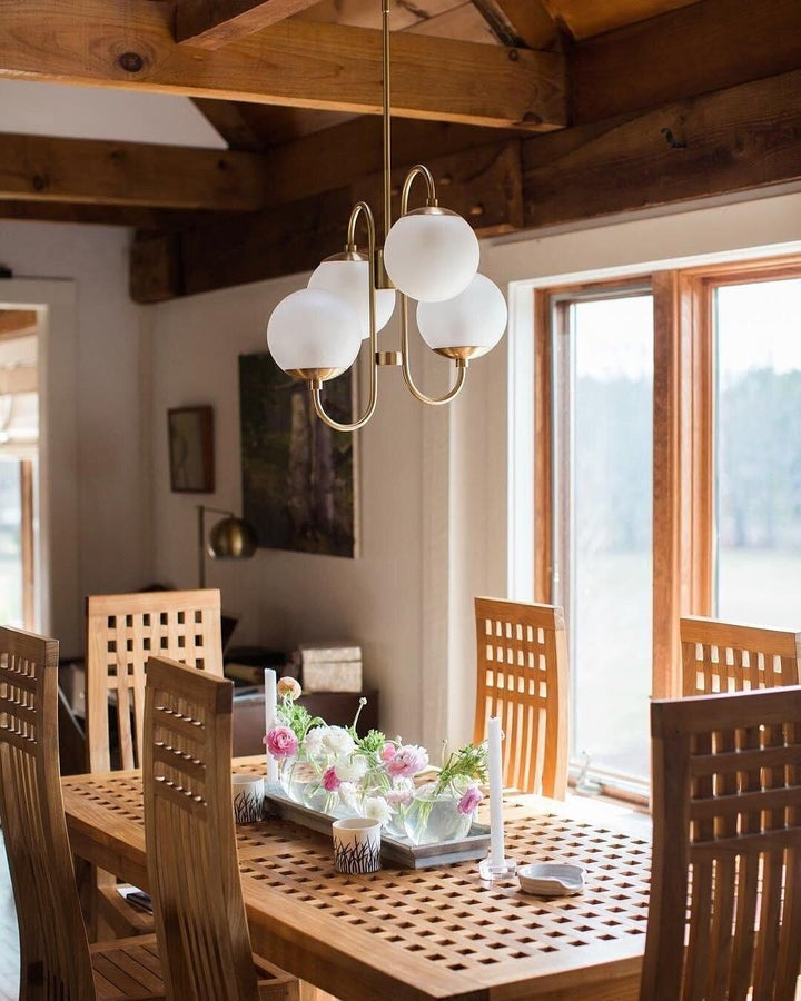 Swan-Neck Metal & Glass Globe Chandelier