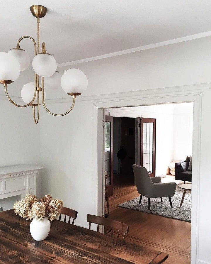 Swan-Neck Metal & Glass Globe Chandelier