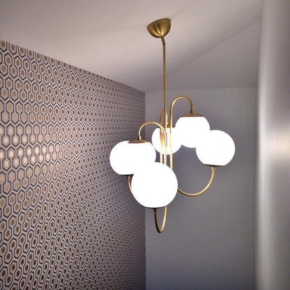 Swan-Neck Metal & Glass Globe Chandelier