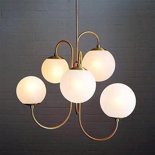 Swan-Neck Metal & Glass Globe Chandelier