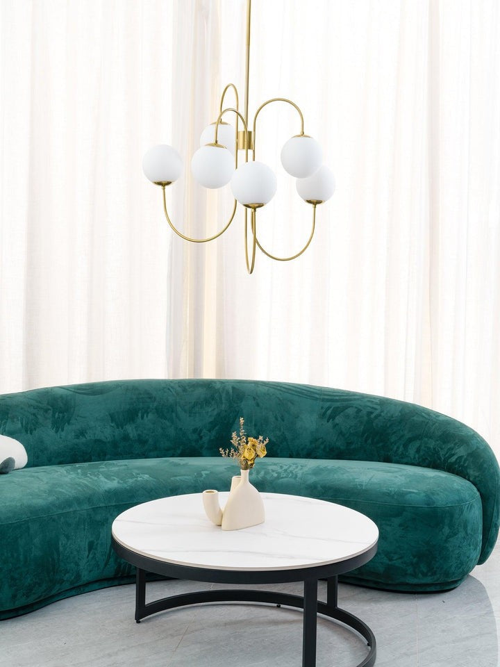 Swan-Neck Metal & Glass Globe Chandelier