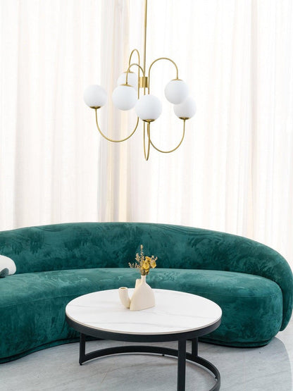Swan-Neck Metal & Glass Globe Chandelier