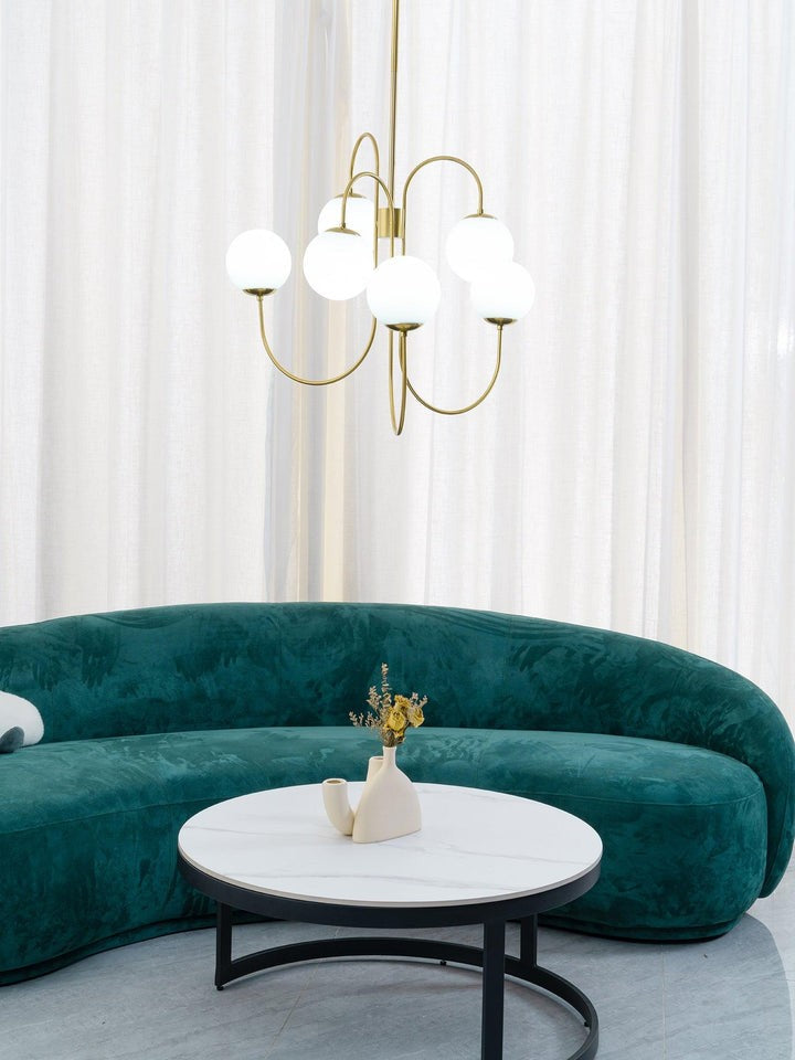 Swan-Neck Metal & Glass Globe Chandelier