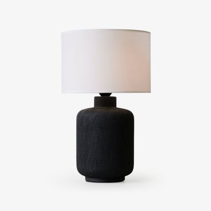 Textured Matte Black Ceramic Table Lamp with White Drum Shade