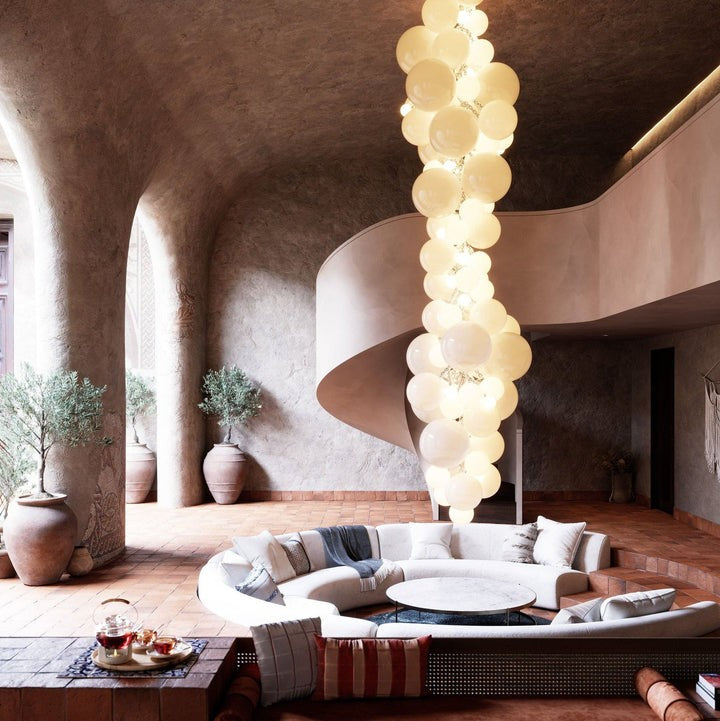 Tiered Handblown Glass Orb Cascade Chandelier