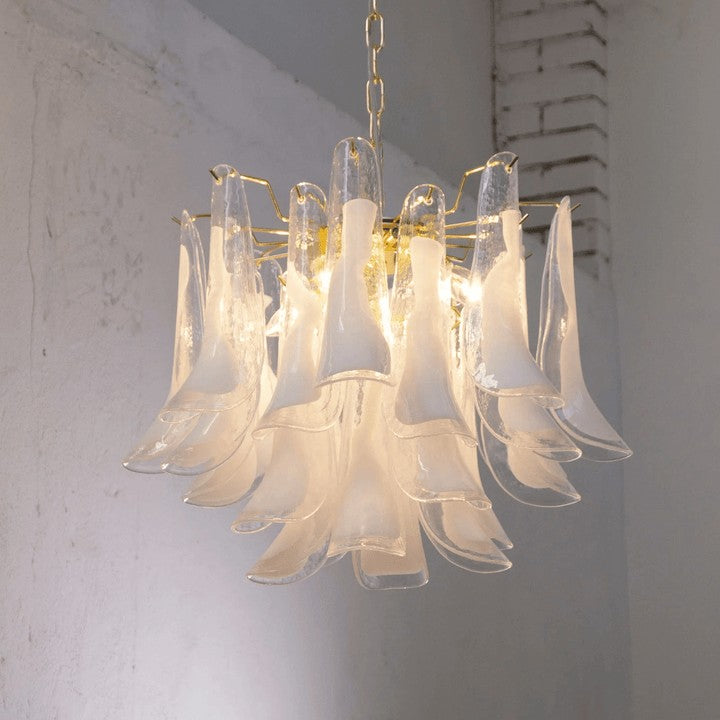 Tiered Handblown Murano Glass Chandelier – Mid-Century Inspired Ceiling Light