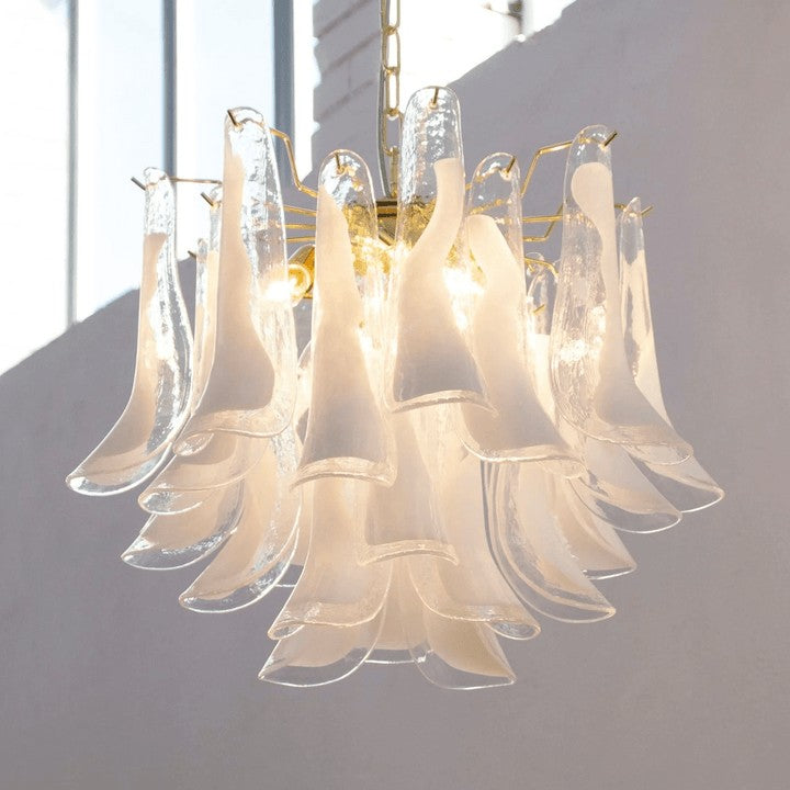 Tiered Handblown Murano Glass Chandelier – Mid-Century Inspired Ceiling Light