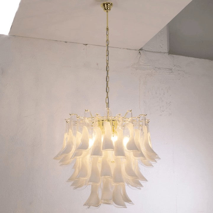 Tiered Handblown Murano Glass Chandelier – Mid-Century Inspired Ceiling Light