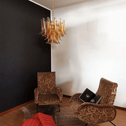Tiered Handblown Murano Glass Chandelier – Mid-Century Inspired Ceiling Light