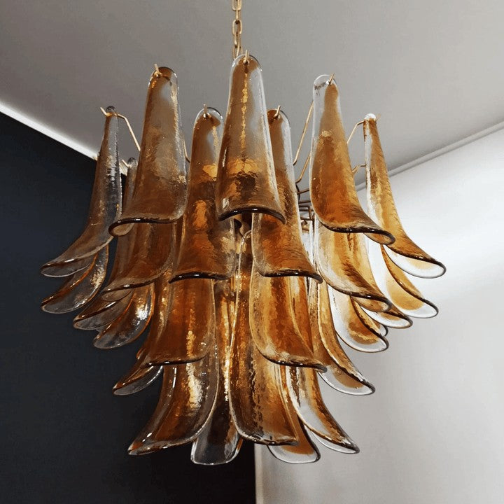 Tiered Handblown Murano Glass Chandelier – Mid-Century Inspired Ceiling Light