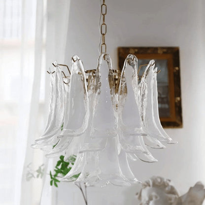 Tiered Handblown Murano Glass Chandelier – Mid-Century Inspired Ceiling Light