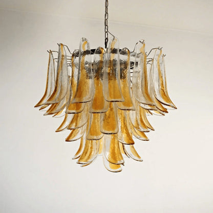 Tiered Handblown Murano Glass Chandelier – Mid-Century Inspired Ceiling Light