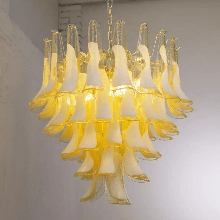 Tiered Handblown Murano Glass Chandelier – Mid-Century Inspired Ceiling Light