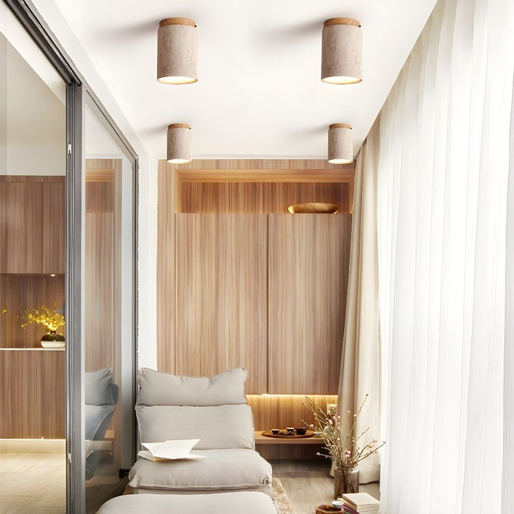 Travertine Cylinder Ceiling Light Fixture