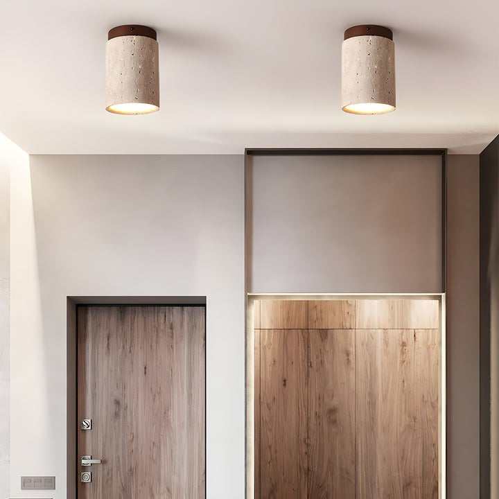 Travertine Cylinder Ceiling Light Fixture