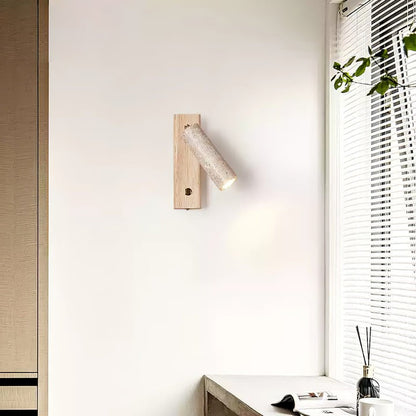 Travertine & Walnut Wood LED Wall Torch Sconce