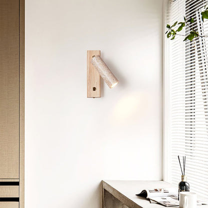Travertine & Walnut Wood LED Wall Torch Sconce