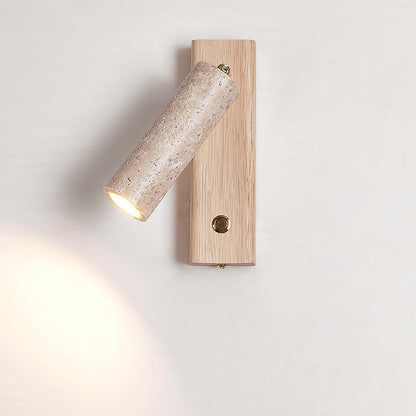 Travertine & Walnut Wood LED Wall Torch Sconce