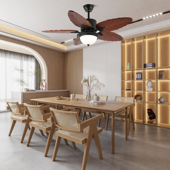 Tropical Banana Leaf Wood Ceiling Fan with LED Light
