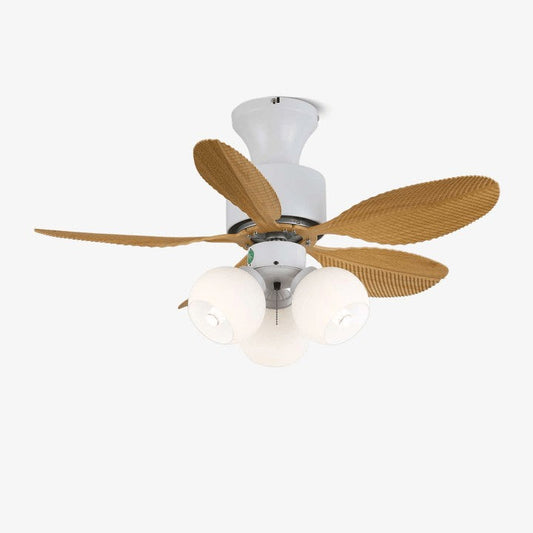 Tropical Palm Leaf Ceiling Fan Light with Frosted Globes
