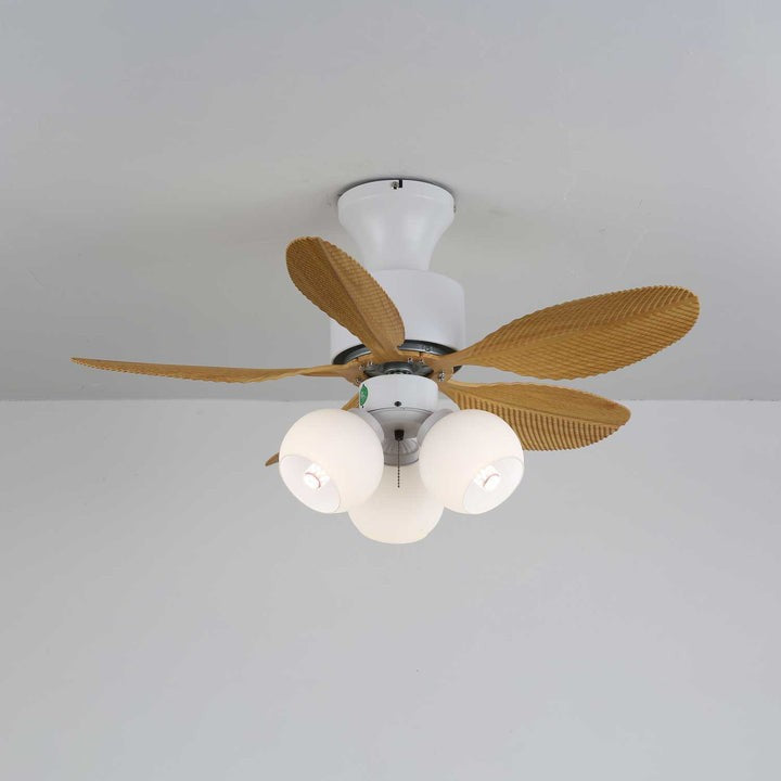 Tropical Palm Leaf Ceiling Fan Light with Frosted Globes