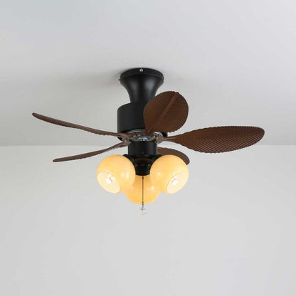 Tropical Palm Leaf Ceiling Fan Light with Frosted Globes