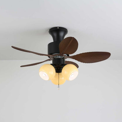 Tropical Palm Leaf Ceiling Fan Light with Frosted Globes