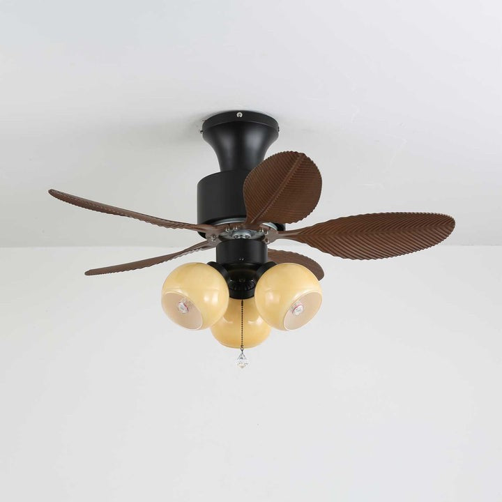 Tropical Palm Leaf Ceiling Fan Light with Frosted Globes