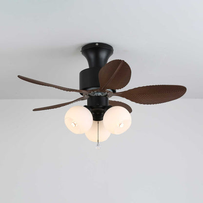 Tropical Palm Leaf Ceiling Fan Light with Frosted Globes