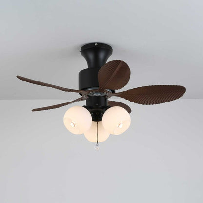 Tropical Palm Leaf Ceiling Fan Light with Frosted Globes