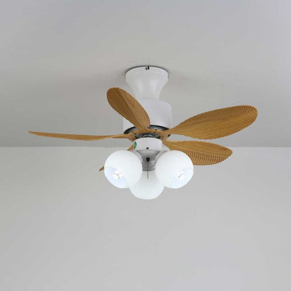 Tropical Palm Leaf Ceiling Fan Light with Frosted Globes