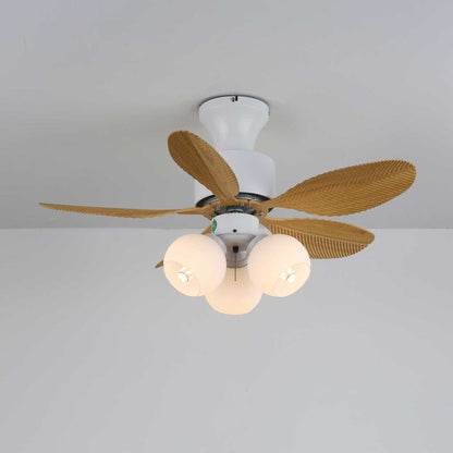 Tropical Palm Leaf Ceiling Fan Light with Frosted Globes