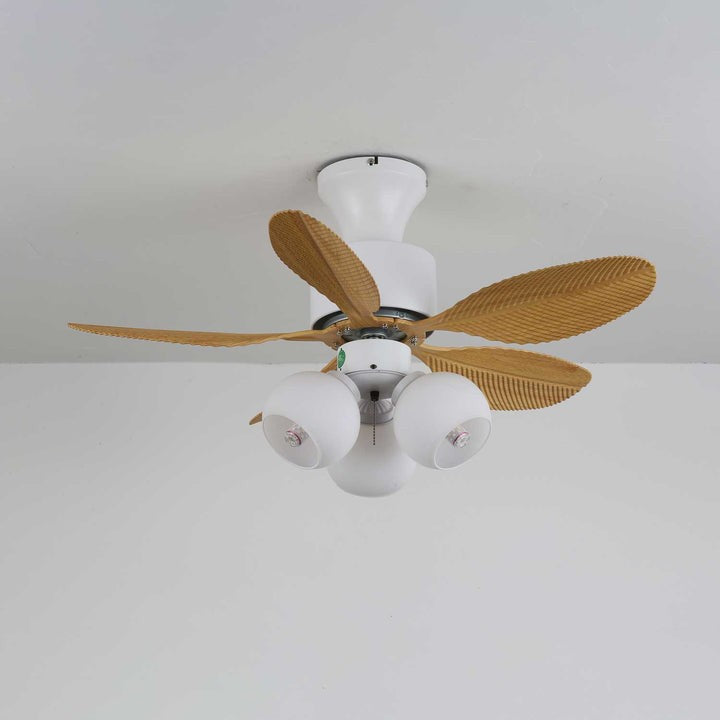 Tropical Palm Leaf Ceiling Fan Light with Frosted Globes