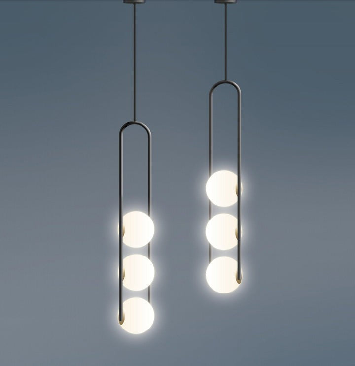 U-Shape Iron Pendant Light with Frosted Glass Globes