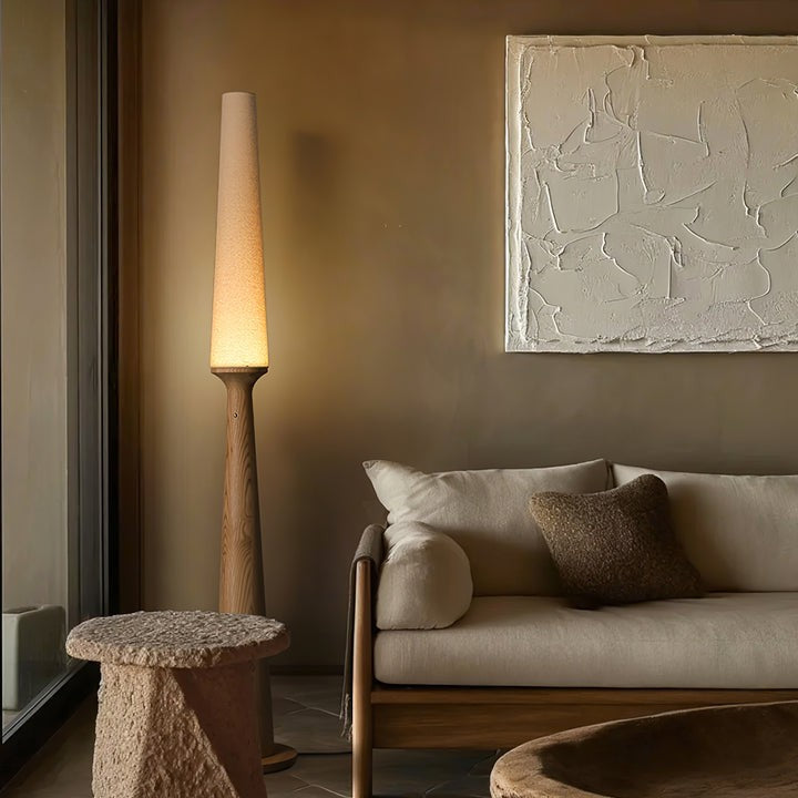 Vertical Wood Base Floor Lamp with Textured Shade
