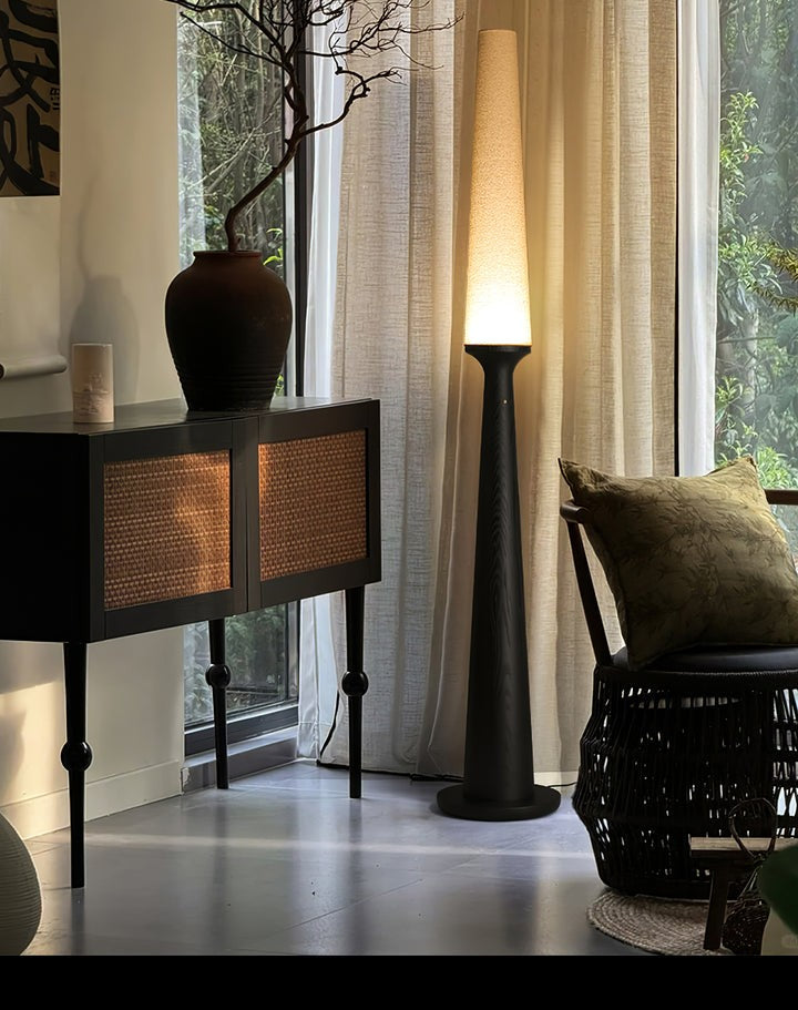 Vertical Wood Base Floor Lamp with Textured Shade
