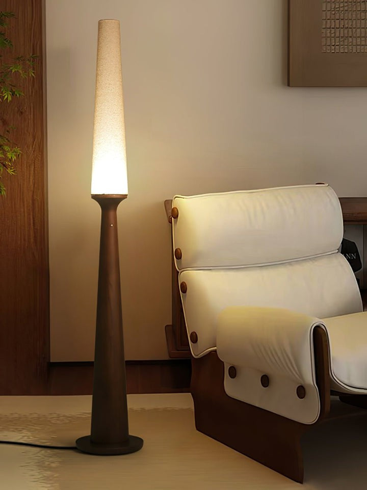 Vertical Wood Base Floor Lamp with Textured Shade